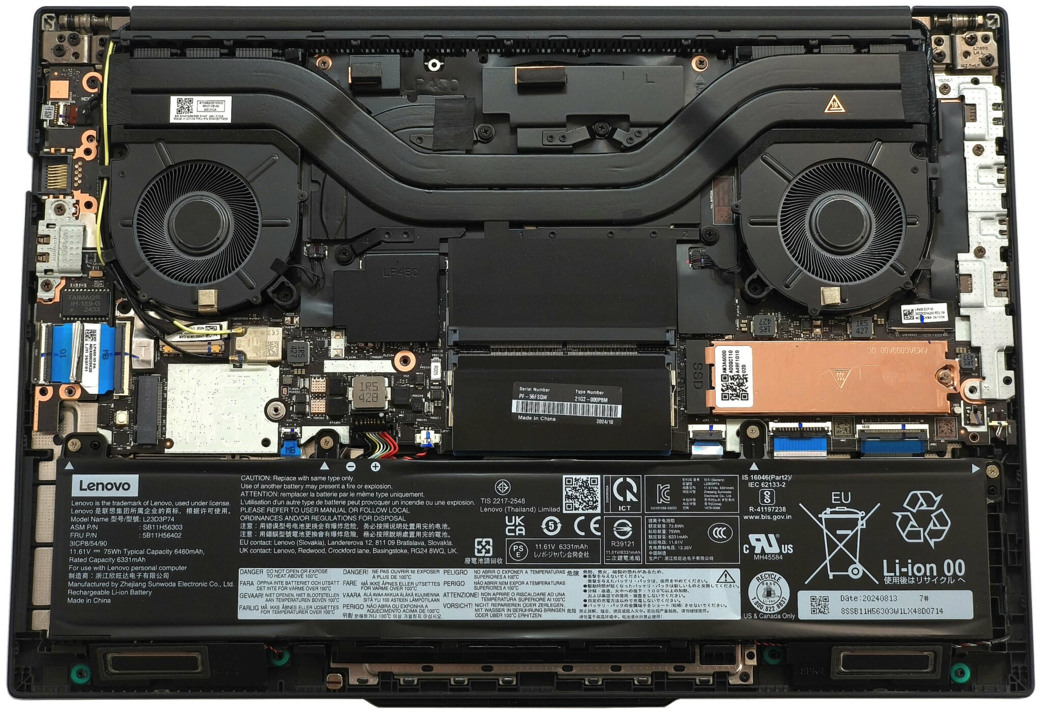 Internal Photo of Lenovo Thinkpad T14 Gen 5, L14 Gen 5, P14s Gen 5, black backlit US keyboard AI (ThinkPad P14s Gen 5)